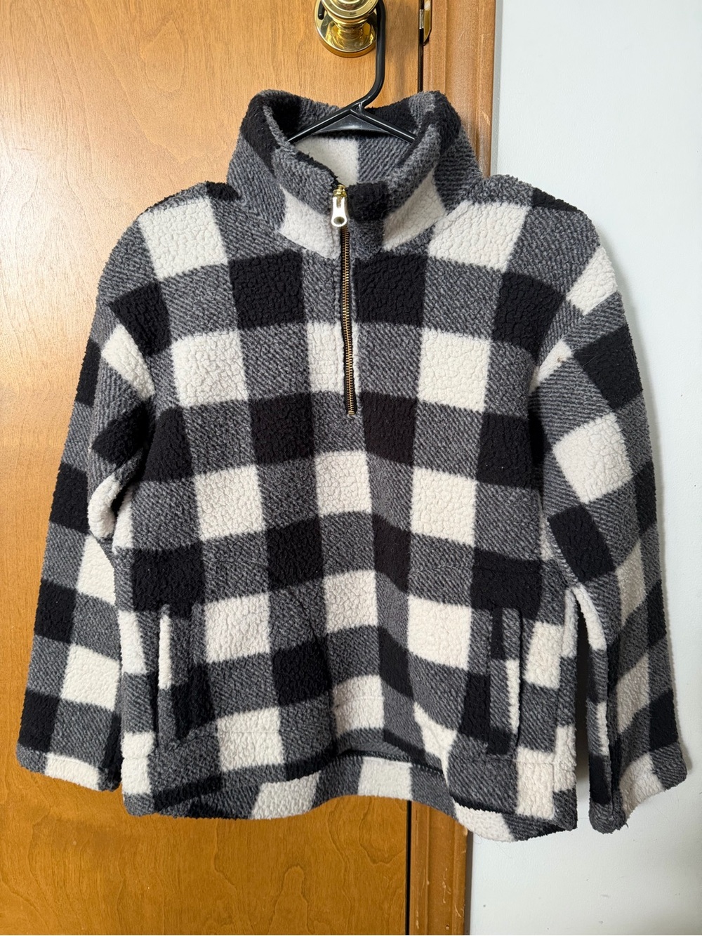 Old Navy Black & White Buffalo Plaid Sherpa Half-Zip Jacket